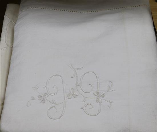 Six late 19th century French Provincial embroidered and monogrammed sheets